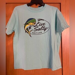 Salt Life Boys Live Salty Fish Teal Cotton T-Shirt NWT Size XL